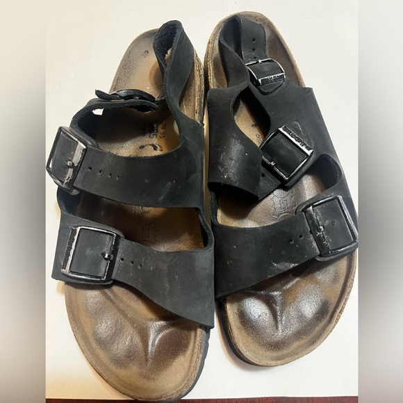 Birkenstock Betula Sandals Mens 11 Slingback Flats Black Leather - Picture 7 of 8